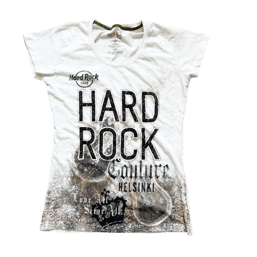 Women's Hard Rock Cafe Graphic T-shirt Size L Cream